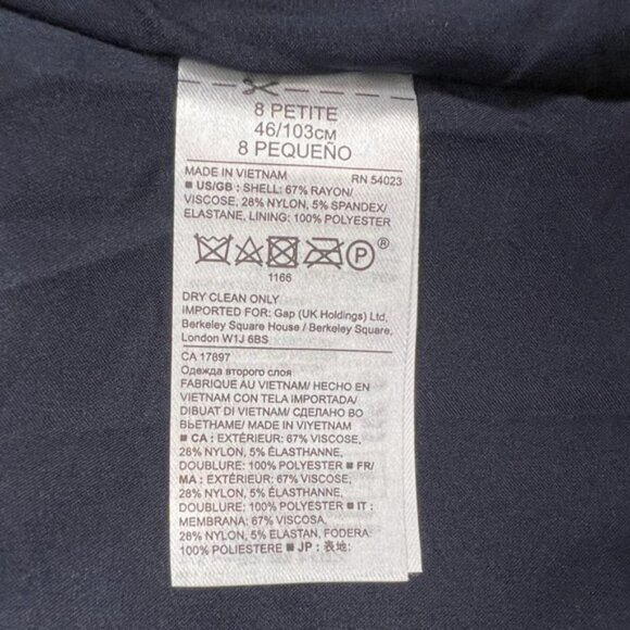 NWT BANANA REPUBLIC Crew Neck Asymmetrical Ruffle Navy Sheath Dress Lined Sz 8P - Picture 15 of 15